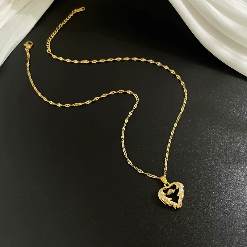 Wholesale Stainless Steel Geometric Style Diamond Pendant Necklace For Female - Image 3