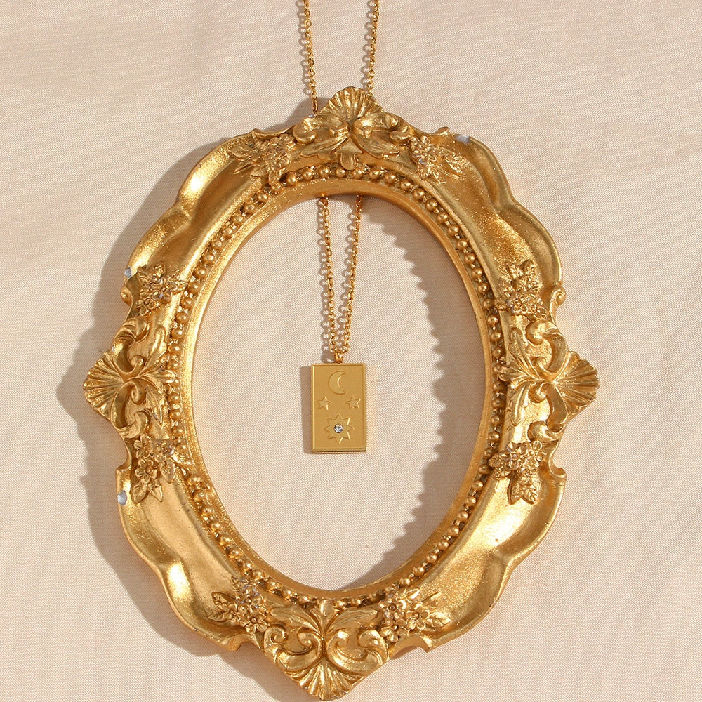 Wholesale Stainless Steel Geometric Sun Plaid Electroplated Pendant Necklace Jewelry - Image 2