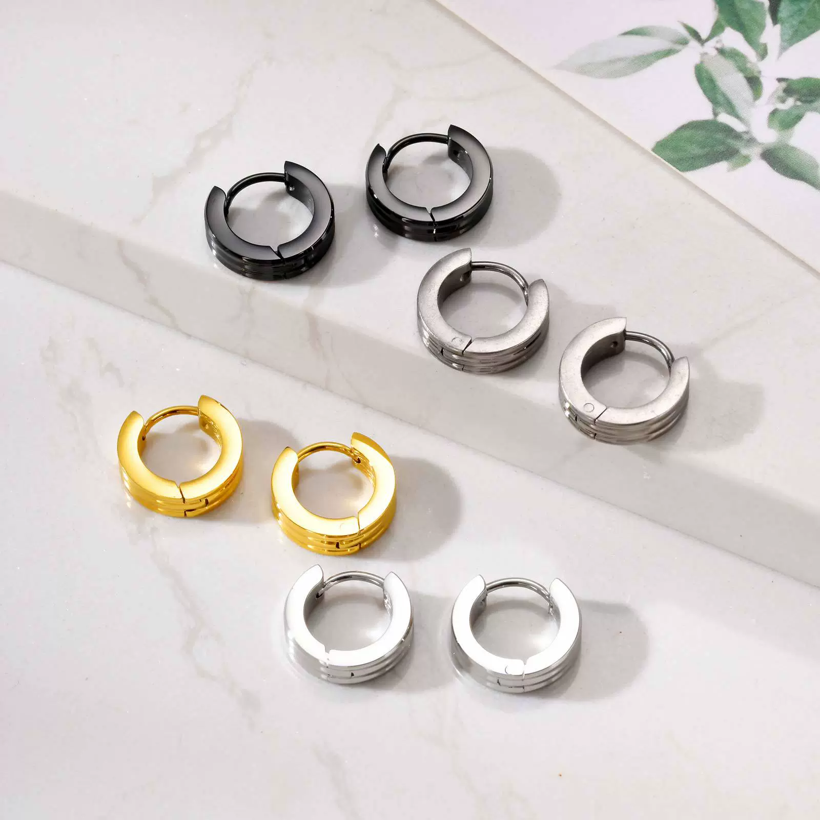Wholesale Stainless Steel Geometric Tricyclic Men's Ear Ring Electroplated Fashion Jewelry - Image 2