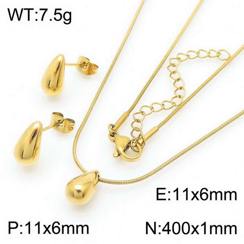 Wholesale Stainless Steel Geometric Water Drop Stud Earrings And Solid Necklace With Electroplating - Image 11