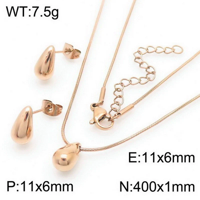 Wholesale Stainless Steel Geometric Water Drop Stud Earrings And Solid Necklace With Electroplating - Image 12