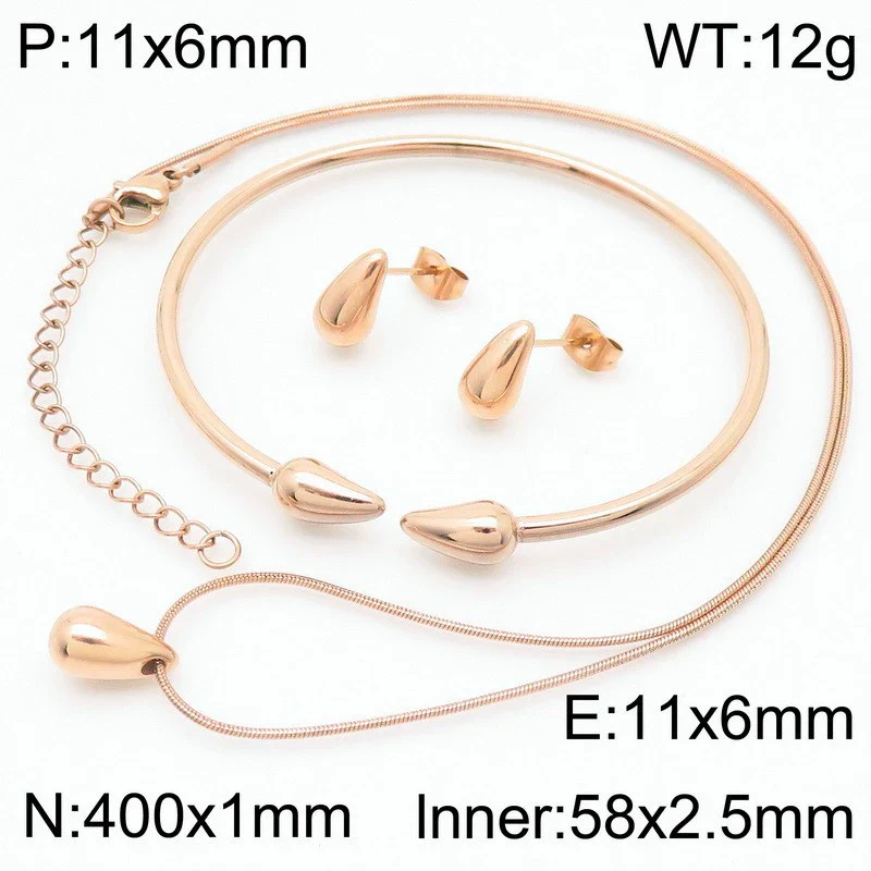 Wholesale Stainless Steel Geometric Water Drop Stud Earrings And Solid Necklace With Electroplating - Image 23