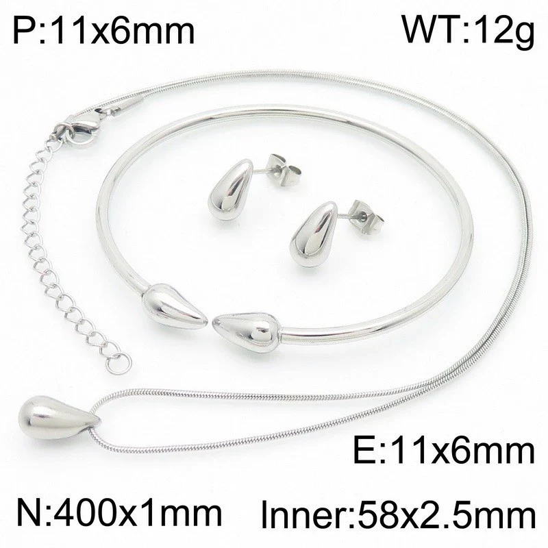 Wholesale Stainless Steel Geometric Water Drop Stud Earrings And Solid Necklace With Electroplating - Image 25