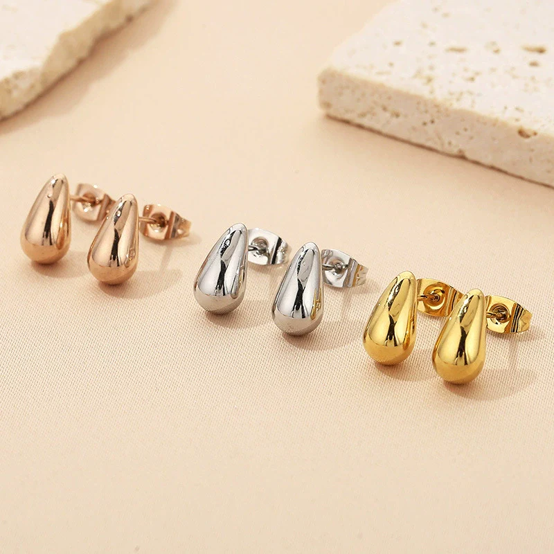 Wholesale Stainless Steel Geometric Water Drop Stud Earrings And Solid Necklace With Electroplating - Image 4