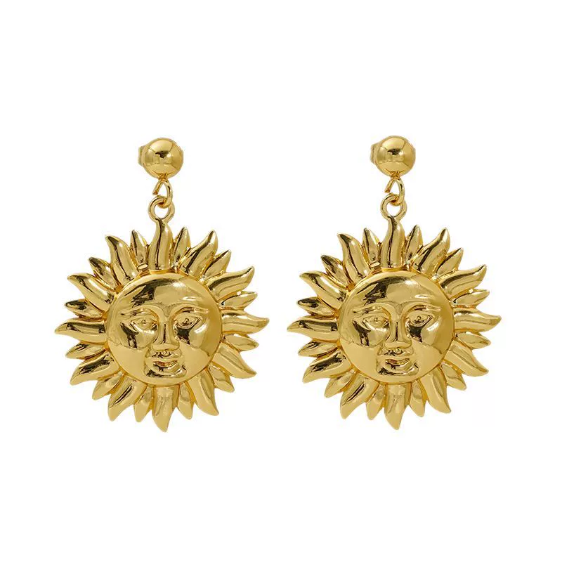 Wholesale 316L Stainless Steel Geometric Water Plated Women's Smiley Face Sunflower Earrings - Image 5