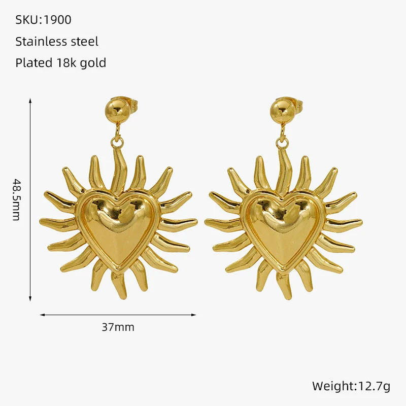 Wholesale 316L Stainless Steel Geometric Water Plated Women's Smiley Face Sunflower Earrings - Image 6