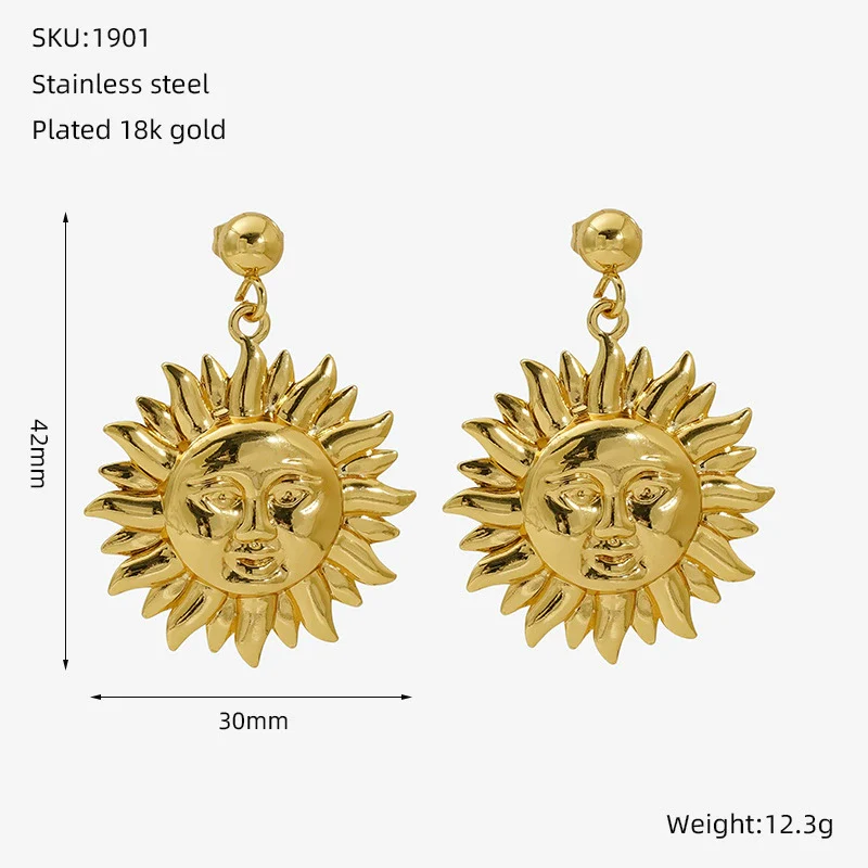 Wholesale 316L Stainless Steel Geometric Water Plated Women's Smiley Face Sunflower Earrings - Image 7