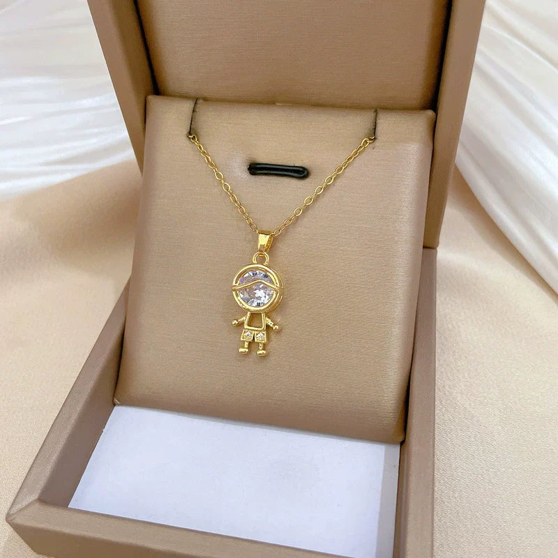 Wholesale Stainless Steel Geometric Zircon Pendant Necklace For Women - Image 4
