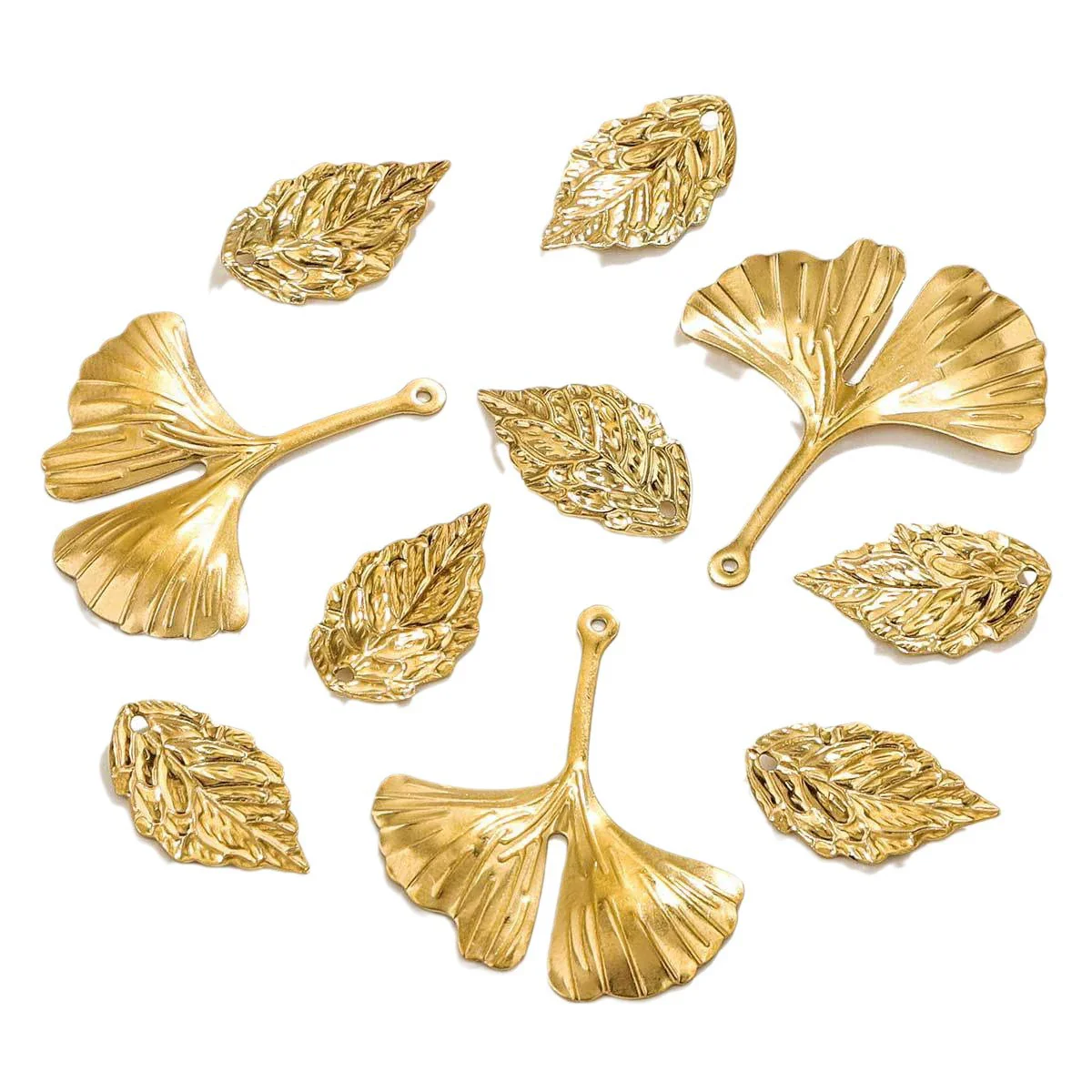 Wholesale Stainless Steel Ginkgo Leaf And Small Flower Antique Style Electroplated Earrings And Headwear Accessories Pendant - Image 5