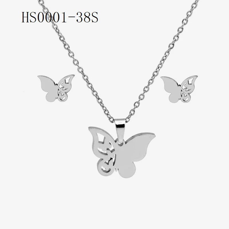 Wholesale Stainless Steel Gold Earrings Necklace Set With Bear Pattern Pendants And Ochain Electroplated With Letters Numbers Text Design - Image 37