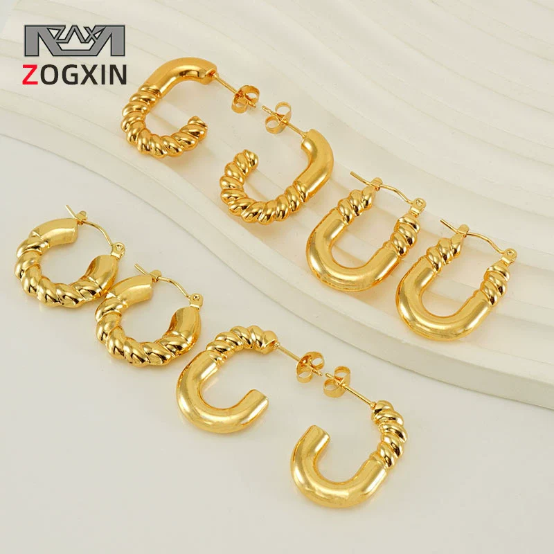 Wholesale 316L Stainless Steel Goldplated Retro Geometric Hollow Earrings