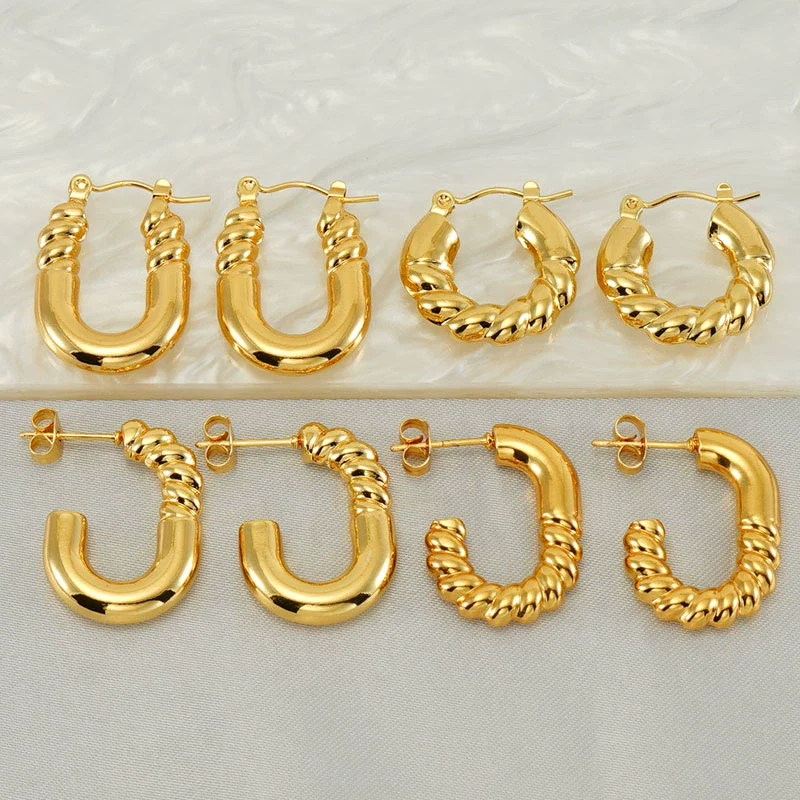Wholesale 316L Stainless Steel Goldplated Retro Geometric Hollow Earrings - Image 2