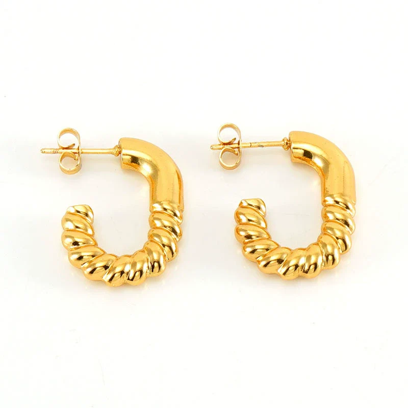 Wholesale 316L Stainless Steel Goldplated Retro Geometric Hollow Earrings - Image 5