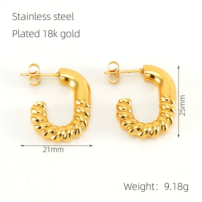 Wholesale 316L Stainless Steel Goldplated Retro Geometric Hollow Earrings - Image 6