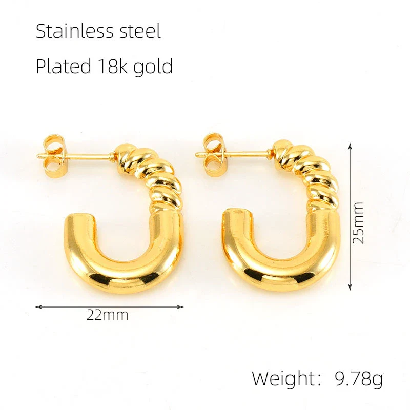 Wholesale 316L Stainless Steel Goldplated Retro Geometric Hollow Earrings - Image 7