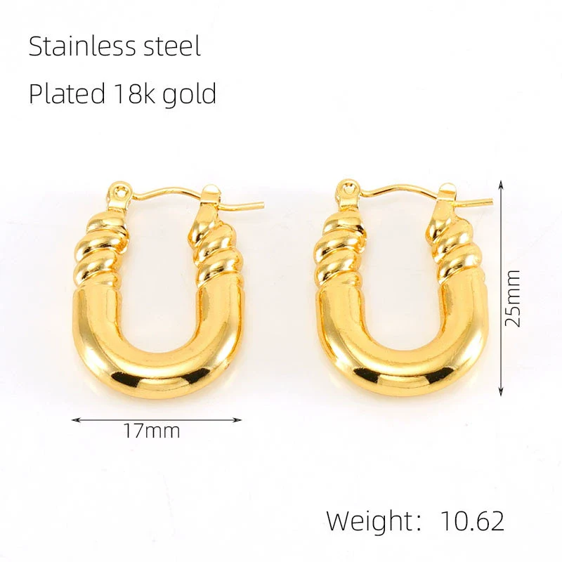 Wholesale 316L Stainless Steel Goldplated Retro Geometric Hollow Earrings - Image 8