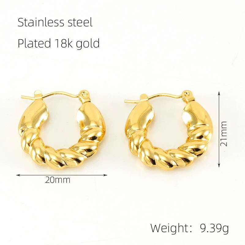Wholesale 316L Stainless Steel Goldplated Retro Geometric Hollow Earrings - Image 9
