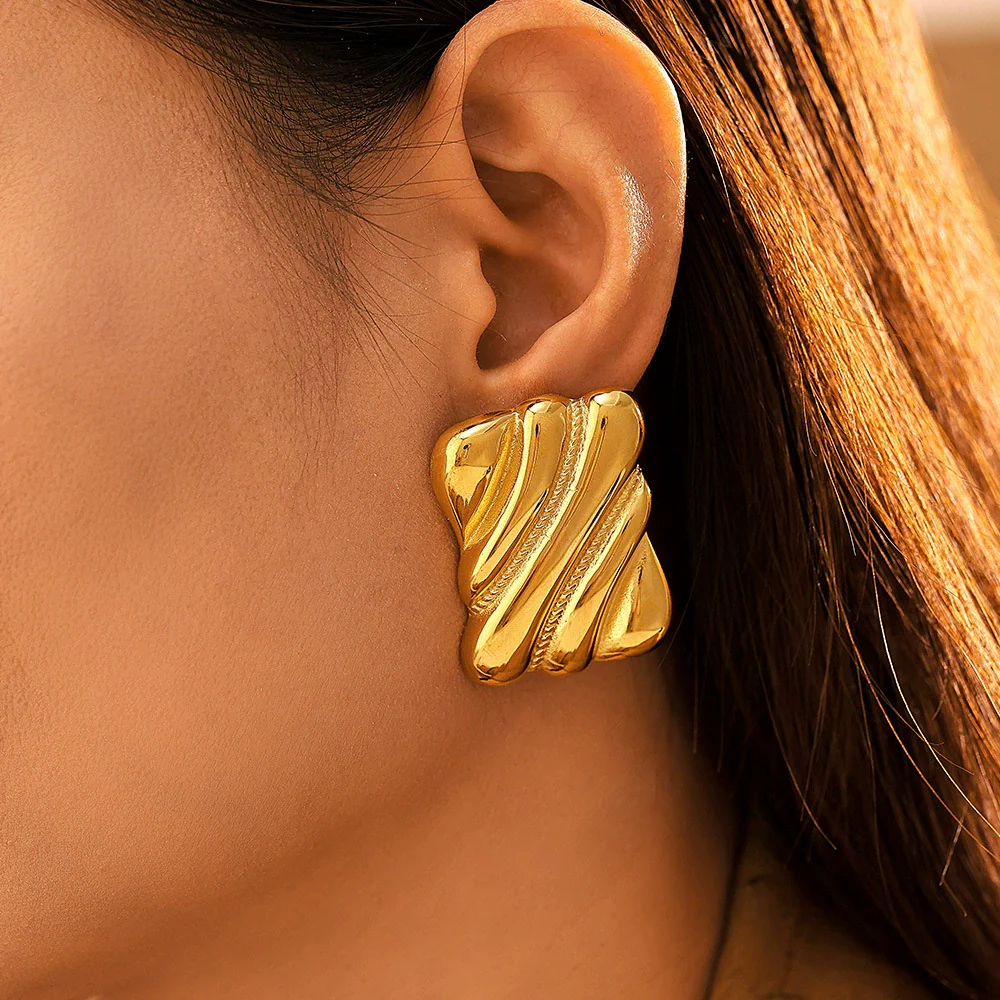 Wholesale Stainless Steel Goldplated Square Geometric Earrings For Women