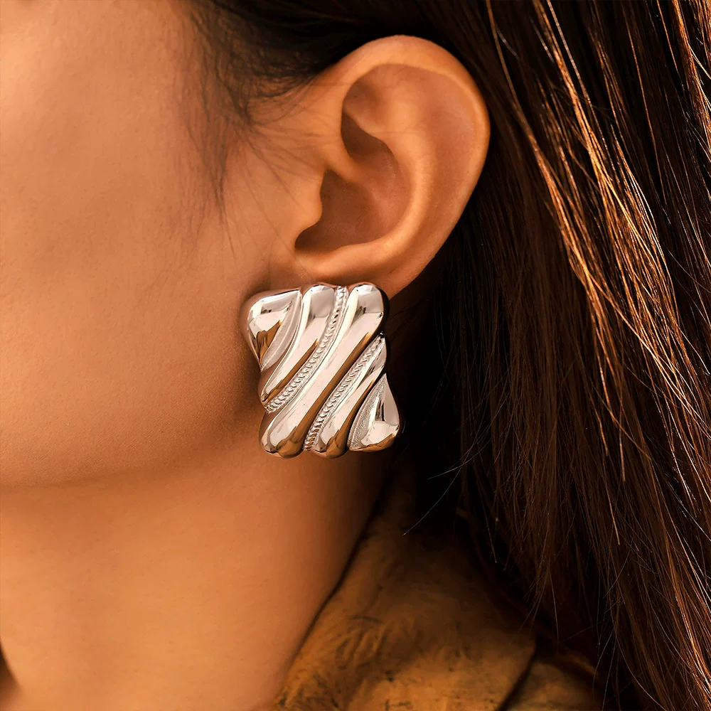 Wholesale Stainless Steel Goldplated Square Geometric Earrings For Women - Image 2