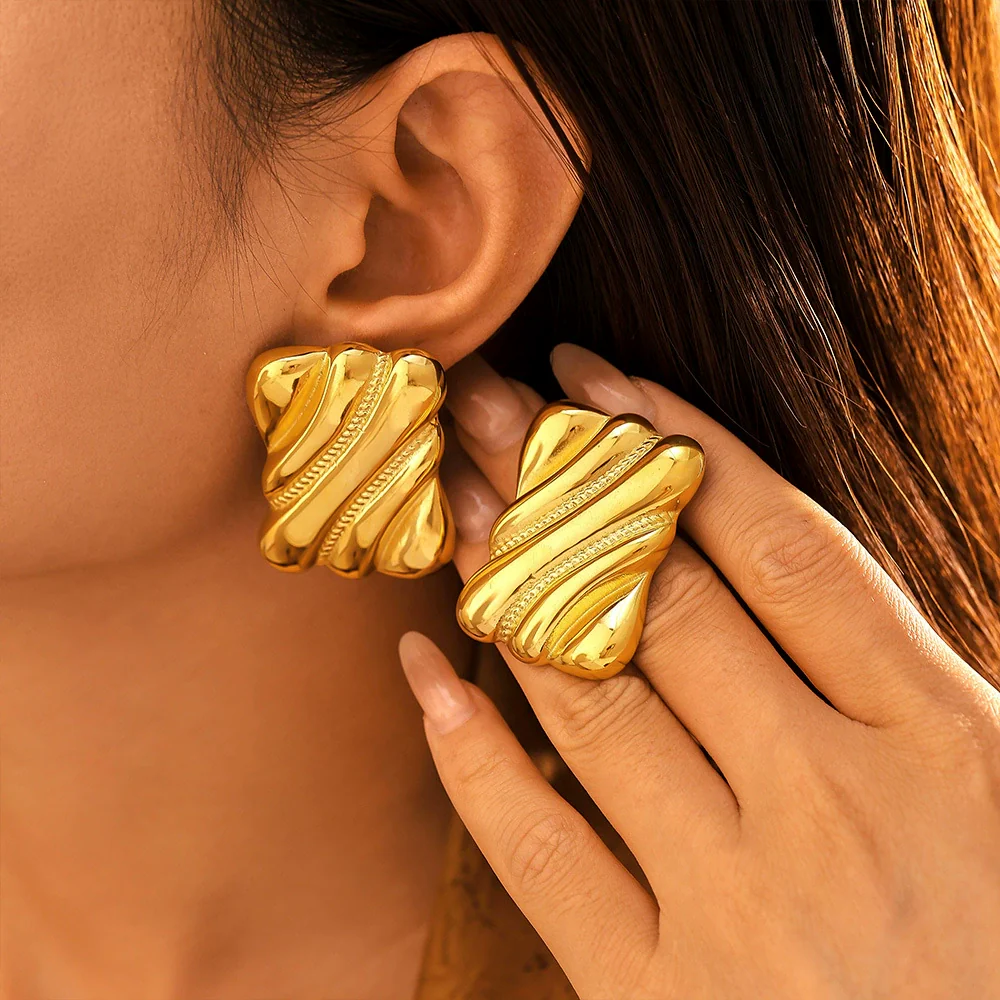 Wholesale Stainless Steel Goldplated Square Geometric Earrings For Women - Image 3