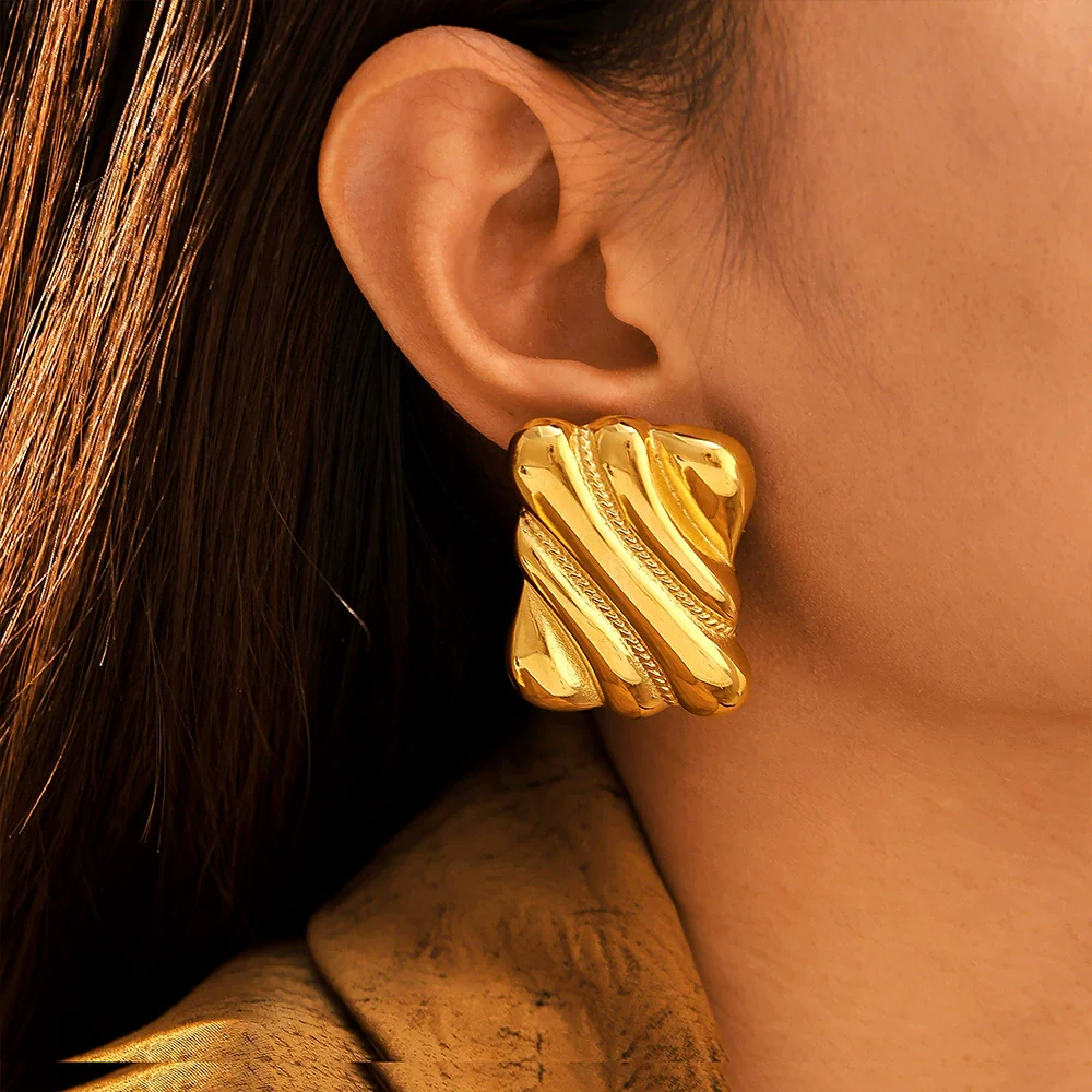 Wholesale Stainless Steel Goldplated Square Geometric Earrings For Women - Image 4