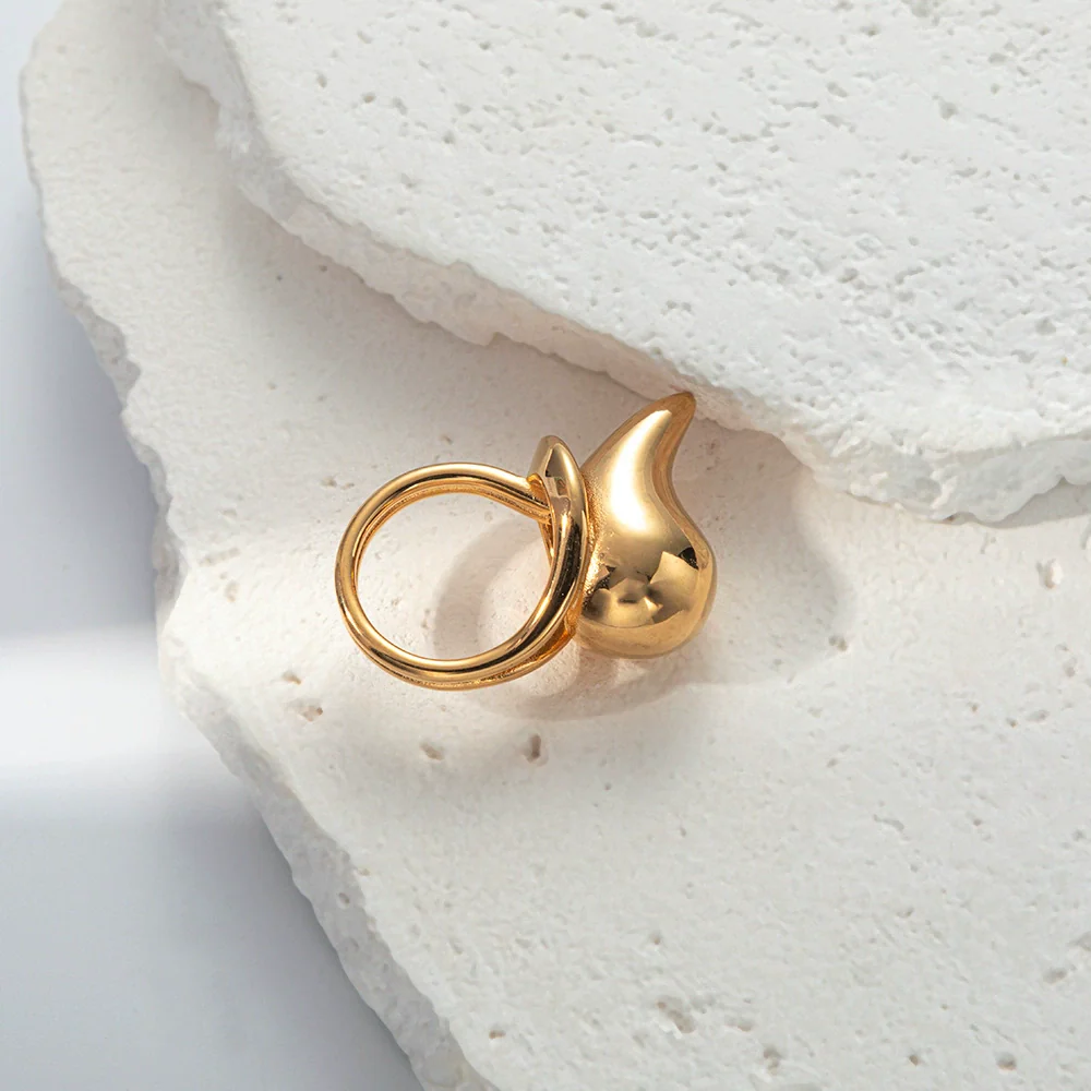 Wholesale Stainless Steel Goldplated Water Drop Shaped Fashion Commuter Ring With Joker Creative Design And Electroplating Treatment For Men And Women - Image 3