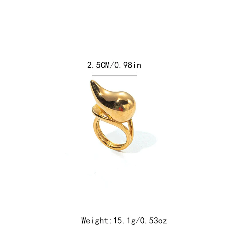 Wholesale Stainless Steel Goldplated Water Drop Shaped Fashion Commuter Ring With Joker Creative Design And Electroplating Treatment For Men And Women - Image 6