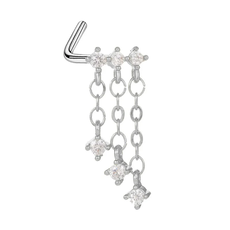 Wholesale Stainless Steel Heart Puncture Nose Ring With Diamond Design - Image 14