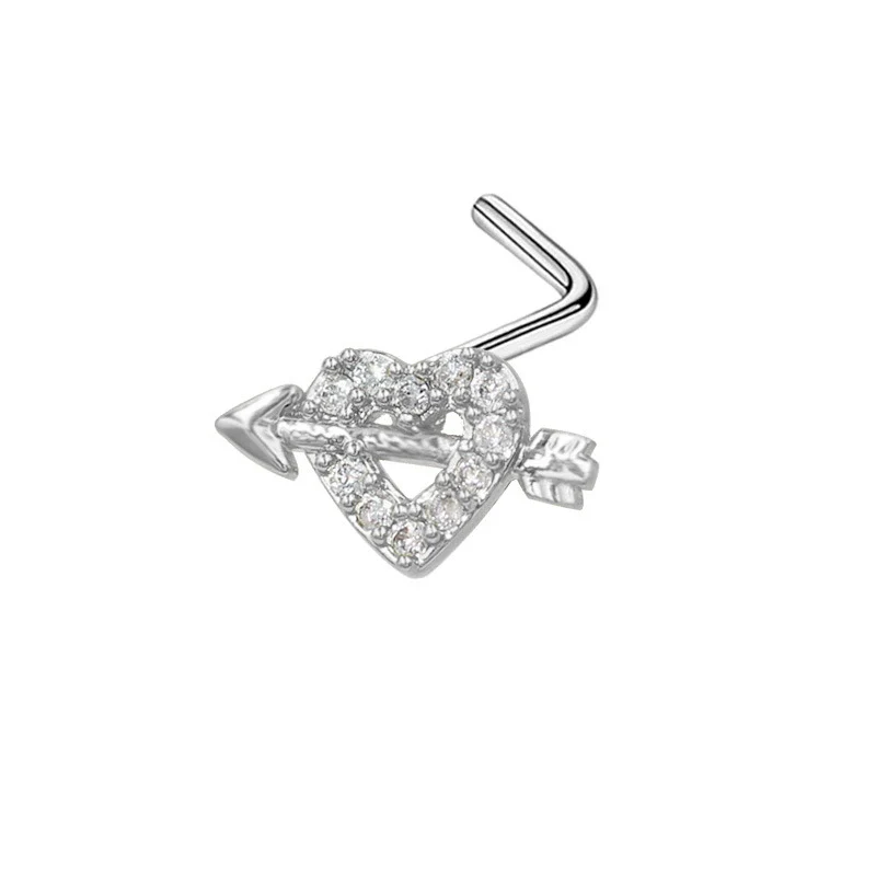 Wholesale Stainless Steel Heart Puncture Nose Ring With Diamond Design - Image 15