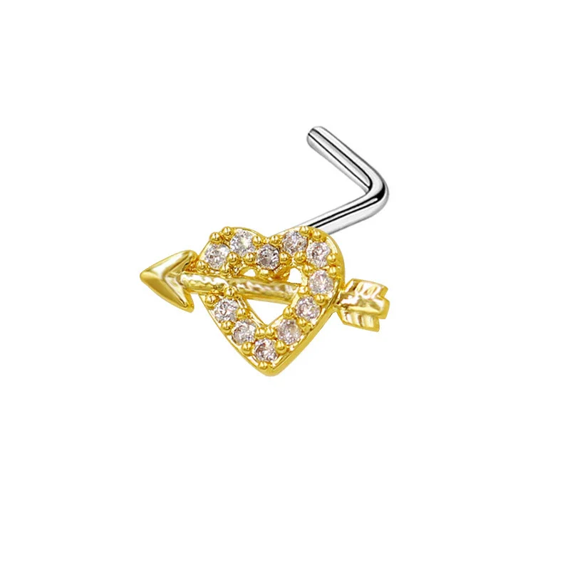 Wholesale Stainless Steel Heart Puncture Nose Ring With Diamond Design - Image 16