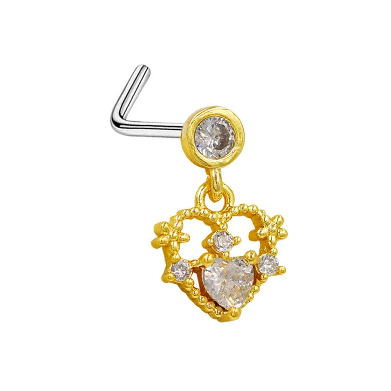 Wholesale Stainless Steel Heart Puncture Nose Ring With Diamond Design - Image 17