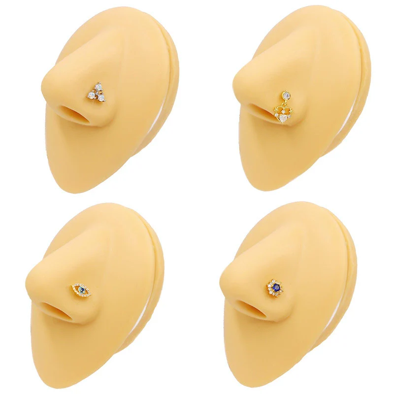 Wholesale Stainless Steel Heart Puncture Nose Ring With Diamond Design - Image 2