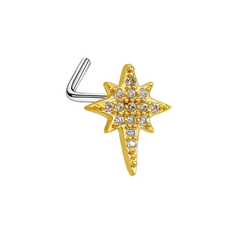 Wholesale Stainless Steel Heart Puncture Nose Ring With Diamond Design - Image 20
