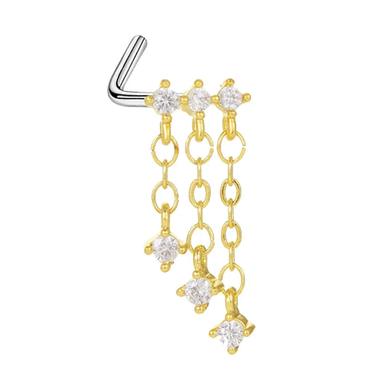 Wholesale Stainless Steel Heart Puncture Nose Ring With Diamond Design - Image 4