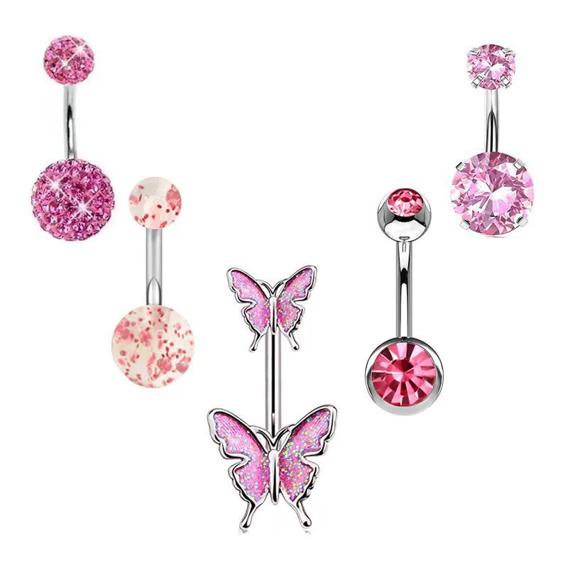 Wholesale Stainless Steel Heart Shape Electroplating Navel Ring Jewelry