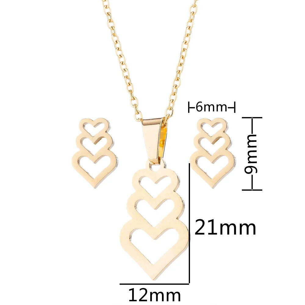 Wholesale Stainless Steel Heart Shape Light Luxury Style Jewelry Set With Electroplating Treatment Including Necklace And Earrings - Image 2