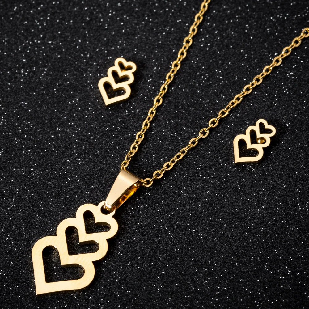 Wholesale Stainless Steel Heart Shape Light Luxury Style Jewelry Set With Electroplating Treatment Including Necklace And Earrings - Image 4