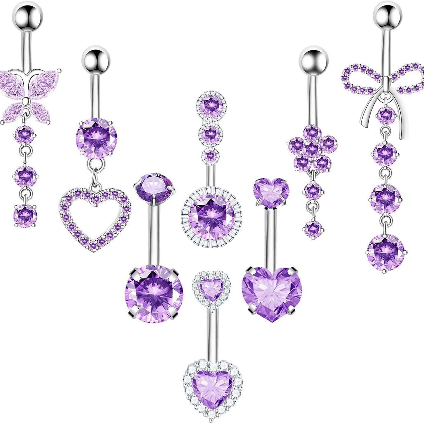 Wholesale Stainless Steel Heart Shape Zircon Inlaid Women's Navel Nail Body Piercing Jewelry