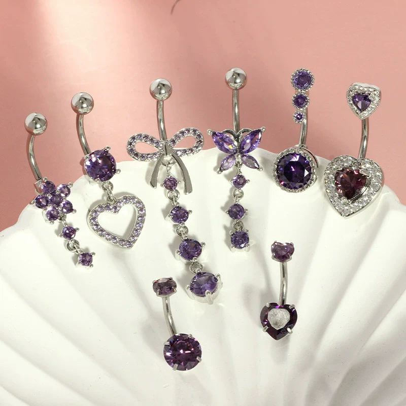 Wholesale Stainless Steel Heart Shape Zircon Inlaid Women's Navel Nail Body Piercing Jewelry - Image 2