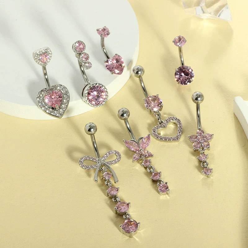 Wholesale Stainless Steel Heart Shape Zircon Inlaid Women's Navel Nail Body Piercing Jewelry - Image 3