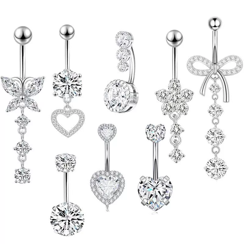 Wholesale Stainless Steel Heart Shape Zircon Inlaid Women's Navel Nail Body Piercing Jewelry - Image 5