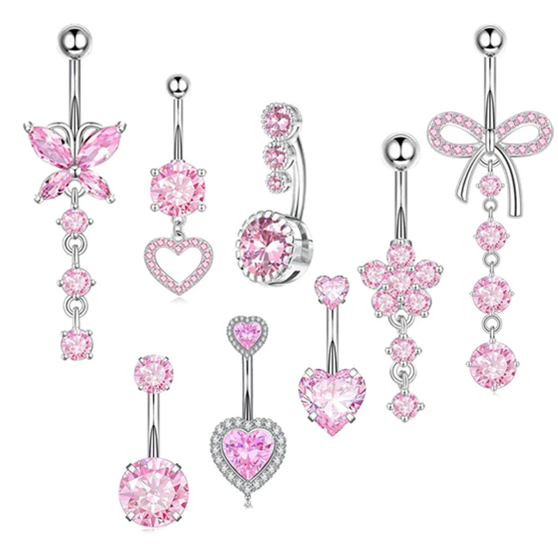 Wholesale Stainless Steel Heart Shape Zircon Inlaid Women's Navel Nail Body Piercing Jewelry - Image 7
