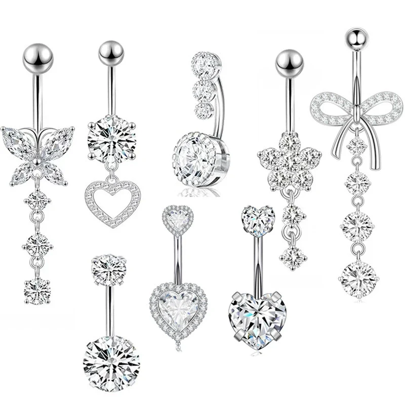 Wholesale Stainless Steel Heart Shape Zircon Inlaid Women's Navel Nail Body Piercing Jewelry - Image 8