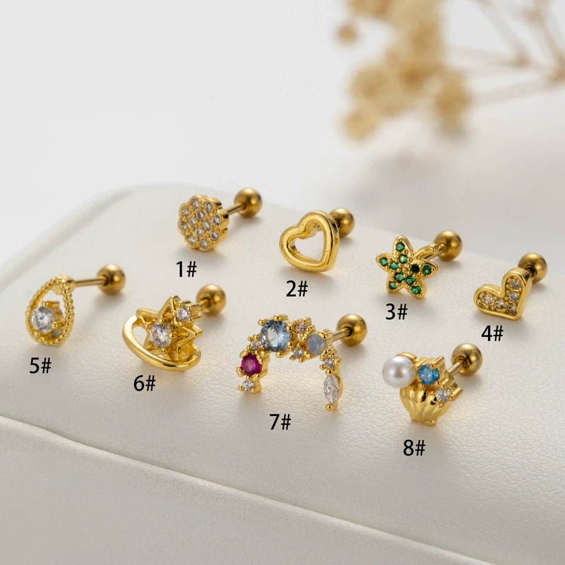 Wholesale Stainless Steel Heartshaped Fashion Electroplated Double Head Screw Ear Nail For Women - Image 3