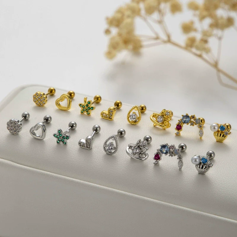 Wholesale Stainless Steel Heartshaped Fashion Electroplated Double Head Screw Ear Nail For Women - Image 4