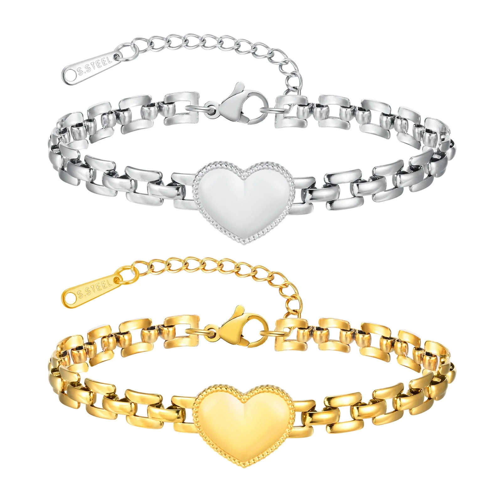Wholesale Stainless Steel Heartshaped Fashion Women's Bracelet With Gold Electroplated Strap Chain - Image 5