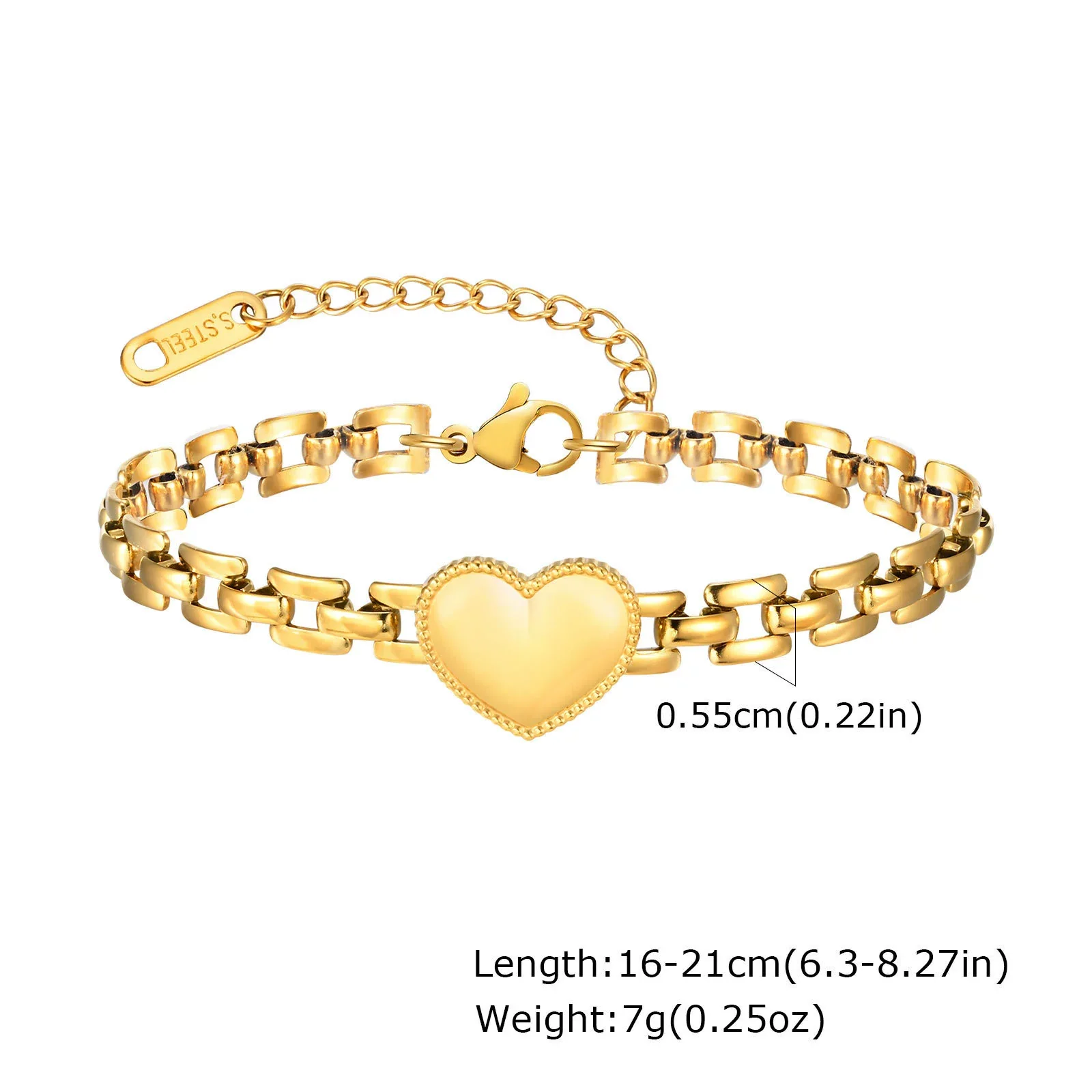 Wholesale Stainless Steel Heartshaped Fashion Women's Bracelet With Gold Electroplated Strap Chain - Image 6
