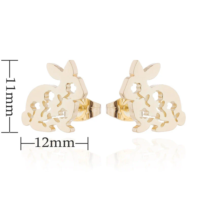 Wholesale Stainless Steel Hollow Flower And Rabbit Animal Earrings For Women With Electroplating Treatment