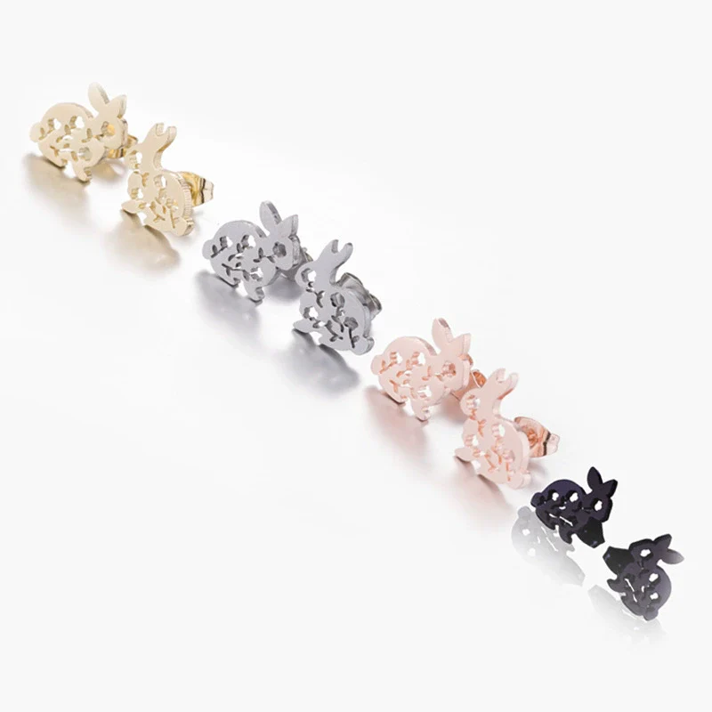 Wholesale Stainless Steel Hollow Flower And Rabbit Animal Earrings For Women With Electroplating Treatment - Image 2
