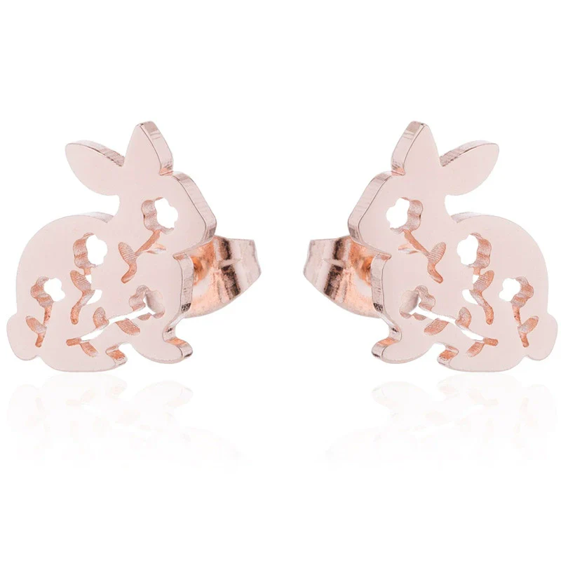 Wholesale Stainless Steel Hollow Flower And Rabbit Animal Earrings For Women With Electroplating Treatment - Image 3